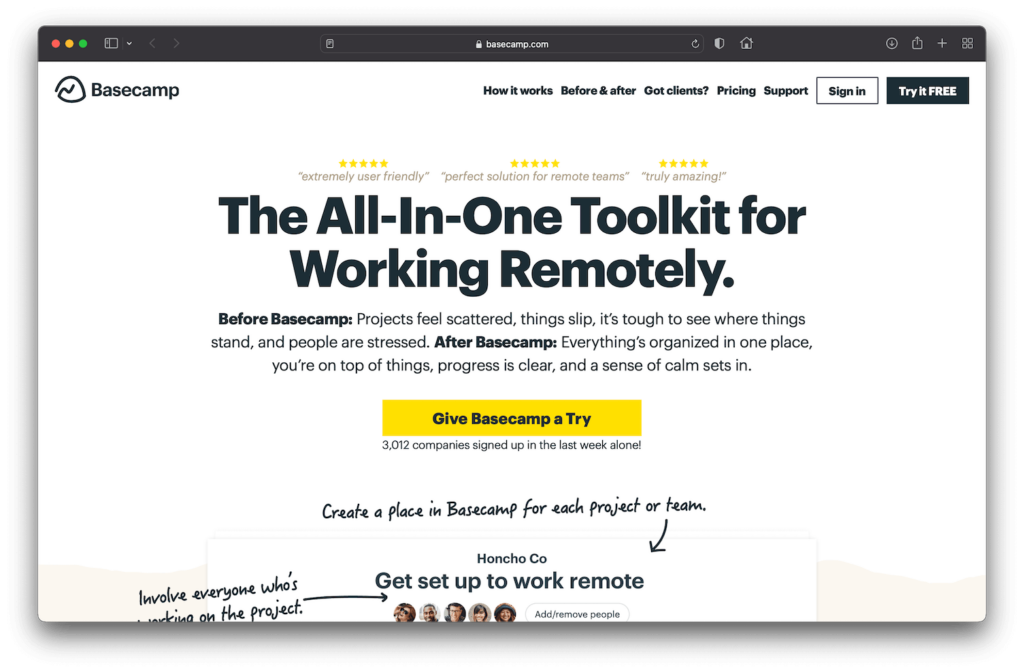 Basecamp Website Screenshot