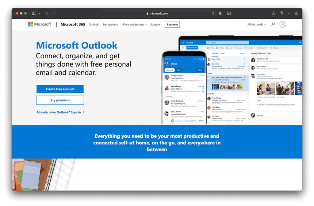 Microsoft Outlook Website Screenshot