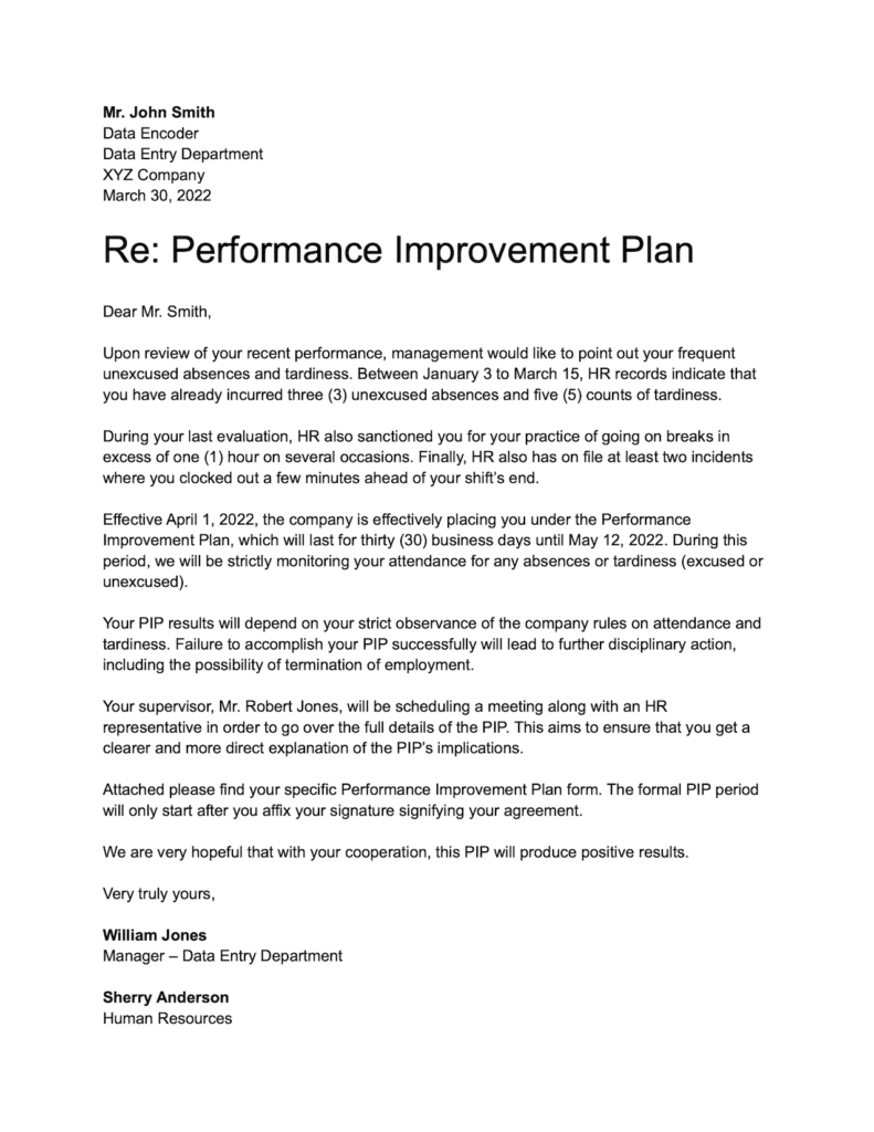 Sample Performance Improvement Plan Letter Preview