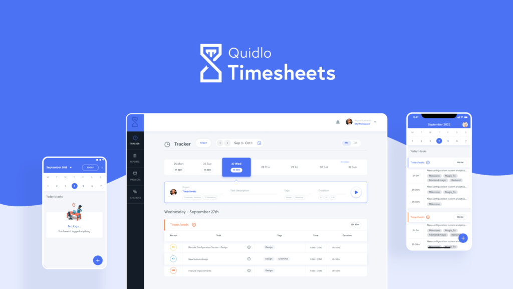 Quidlo Timesheets Image of Mobile and Web App