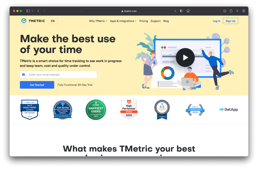 TMetric Time Tracking Clockify Alternative Website Screenshot