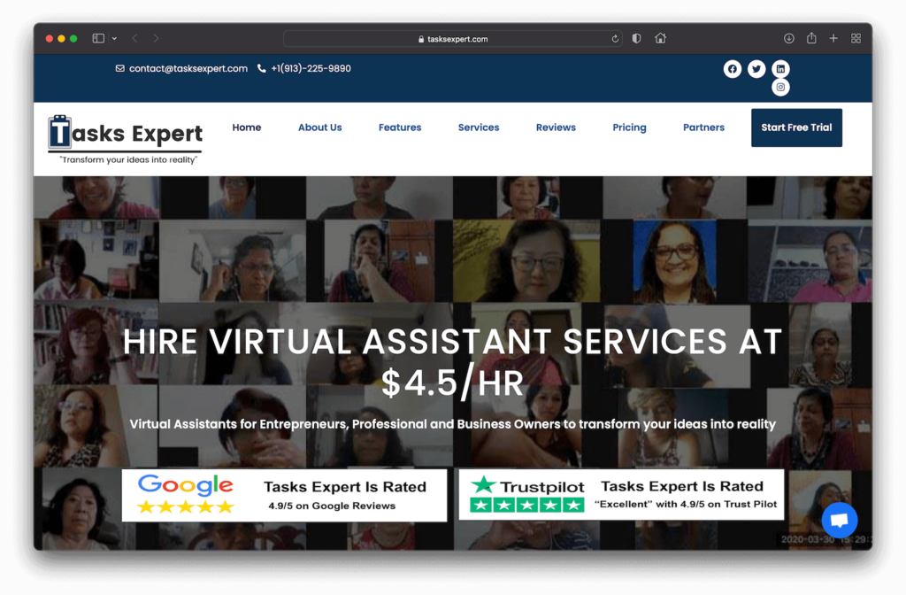 Tasks Expert Virtual Assistant Company Website Screenshot