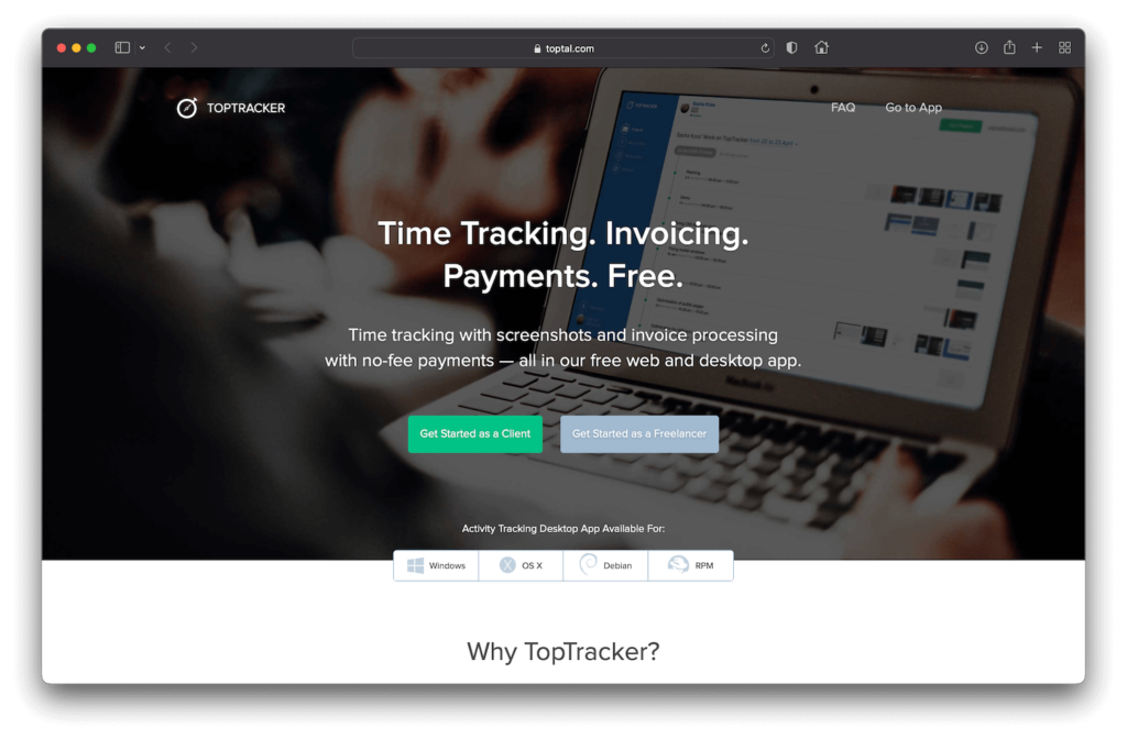 TopTracker Time Tracker Website Screenshot