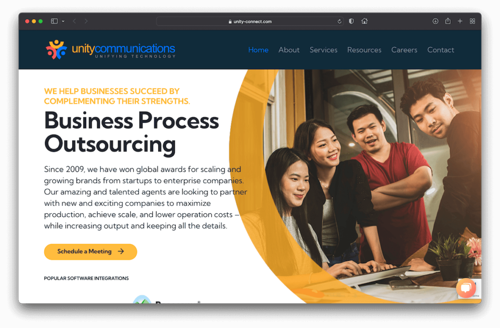 Unity Communications Company Website Screenshot