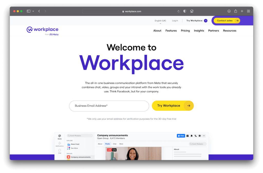 Workplace by Meta Website Screenshot