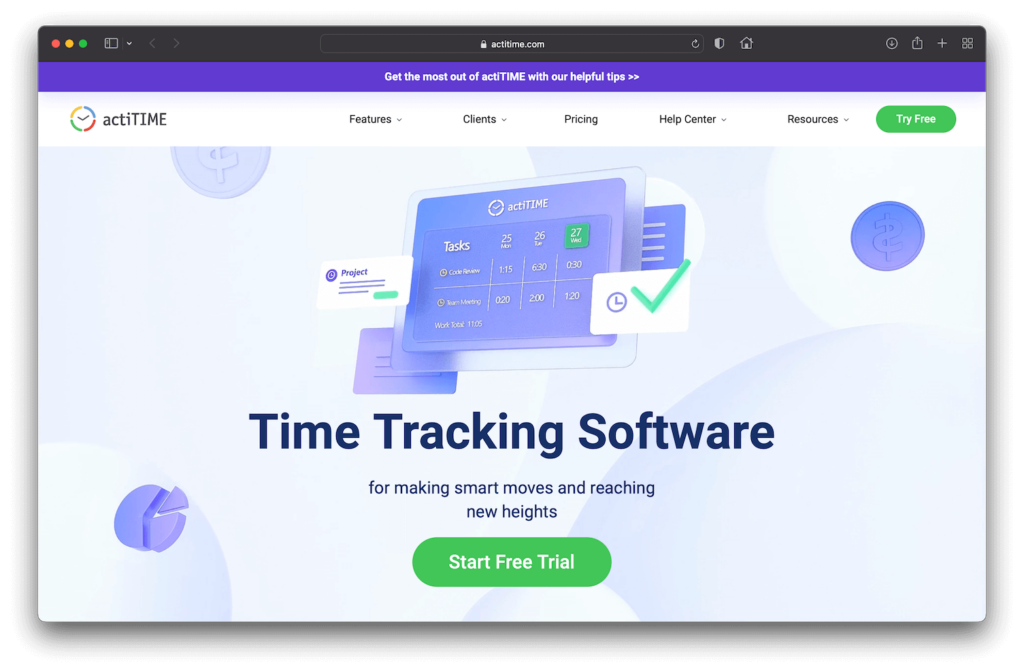 actiTime Time Tracker Website Screenshot