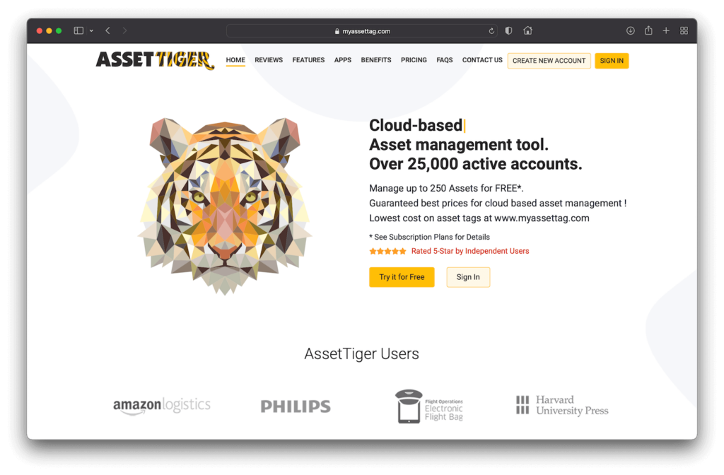 AssetTiger Open Source Asset Tracking Software Website Screenshot