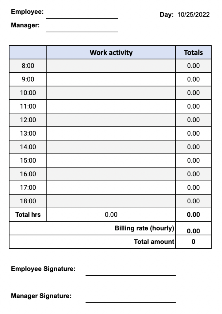 Google Sheets Daily Time Tracking Template Preview