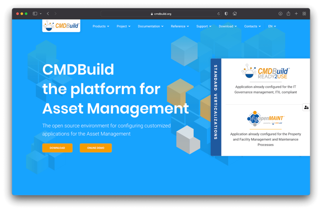 CMDBuild Open Source Asset Tracking Software Website Screenshot