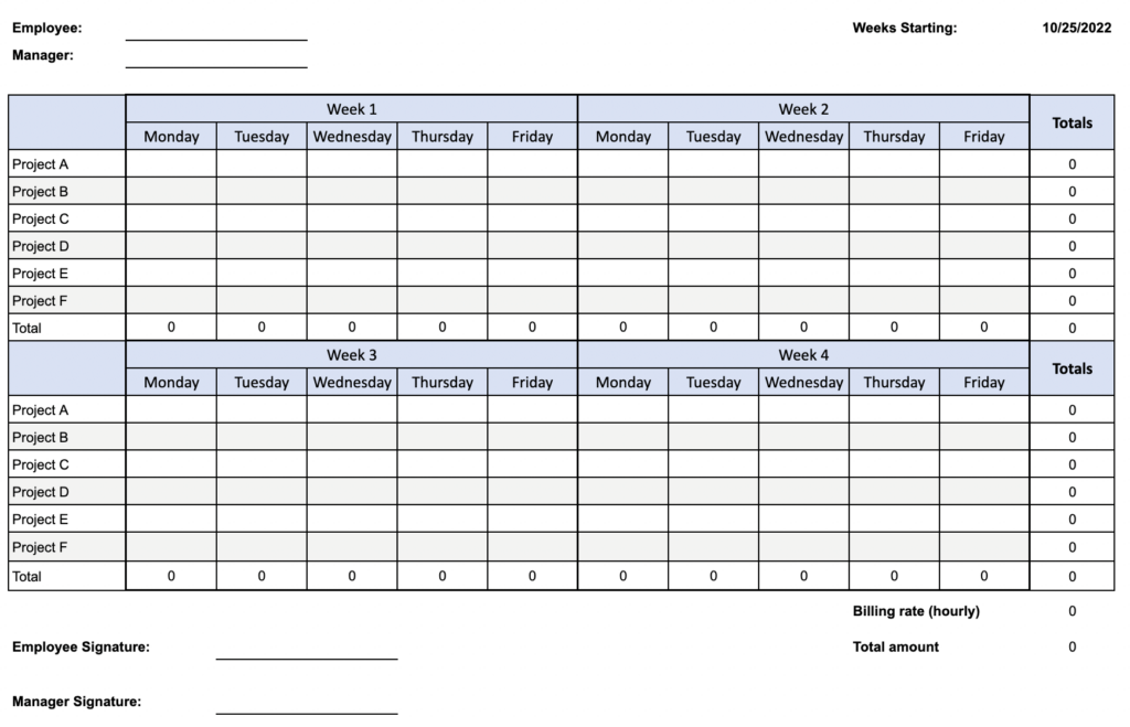 Google Sheets Basic Monthly Timesheet Template Preview