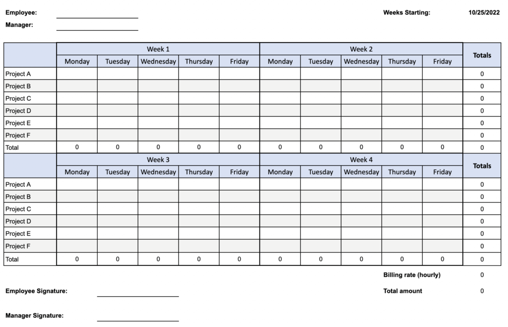 Google Sheets Basic Monthly Time Tracking Template Preview