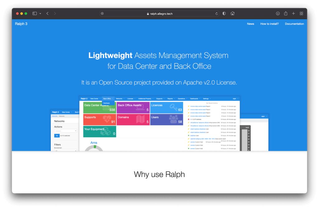 Ralph Open Source Asset Tracking Software Website Screenshot