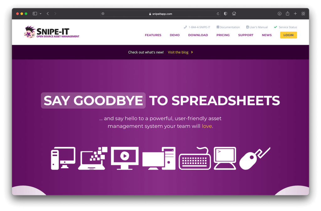 Snipe-IT Open Source Asset Tracking Software Website Screenshot