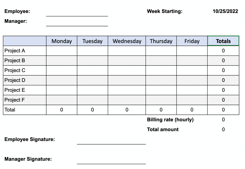 Google Sheets Weekly Timesheet Template Preview