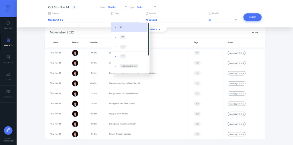 1-3-5 Rule Filter Tasks