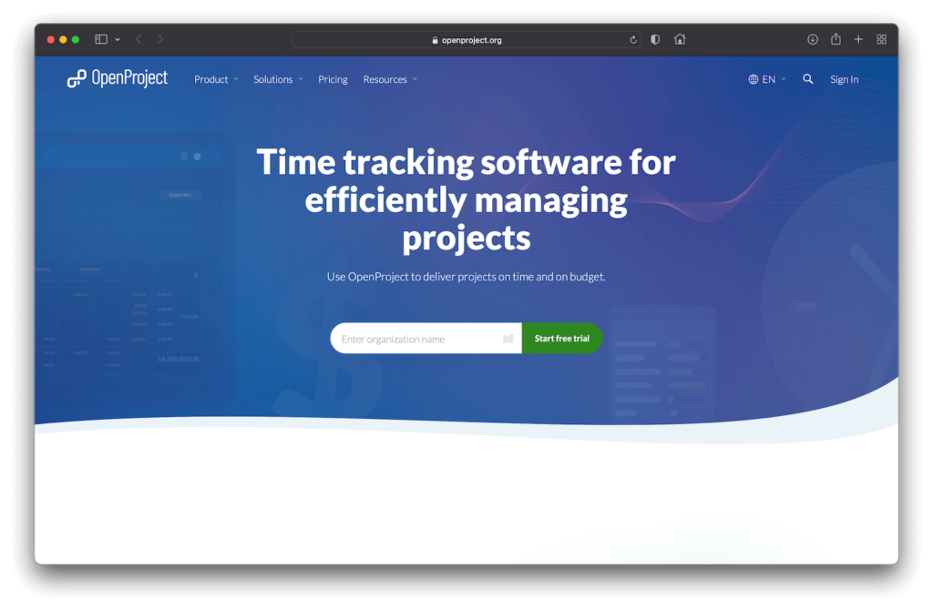 OpenProject Free Open Source Time Tracking Software Website Screenshot