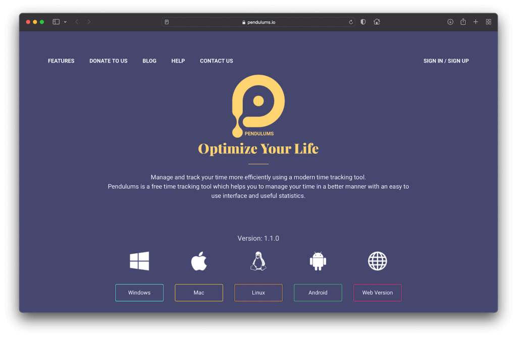 Pendulums Free Open Source Time Tracking Software Website Screenshot