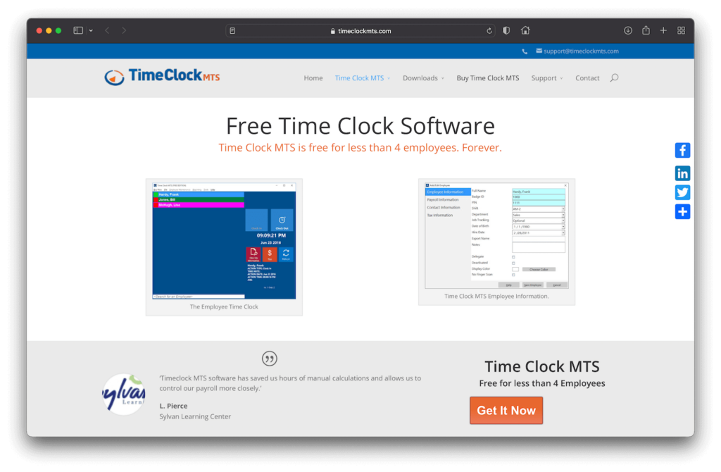 TimeClockMTS Free Open Source Time Tracking Software Website Screenshot