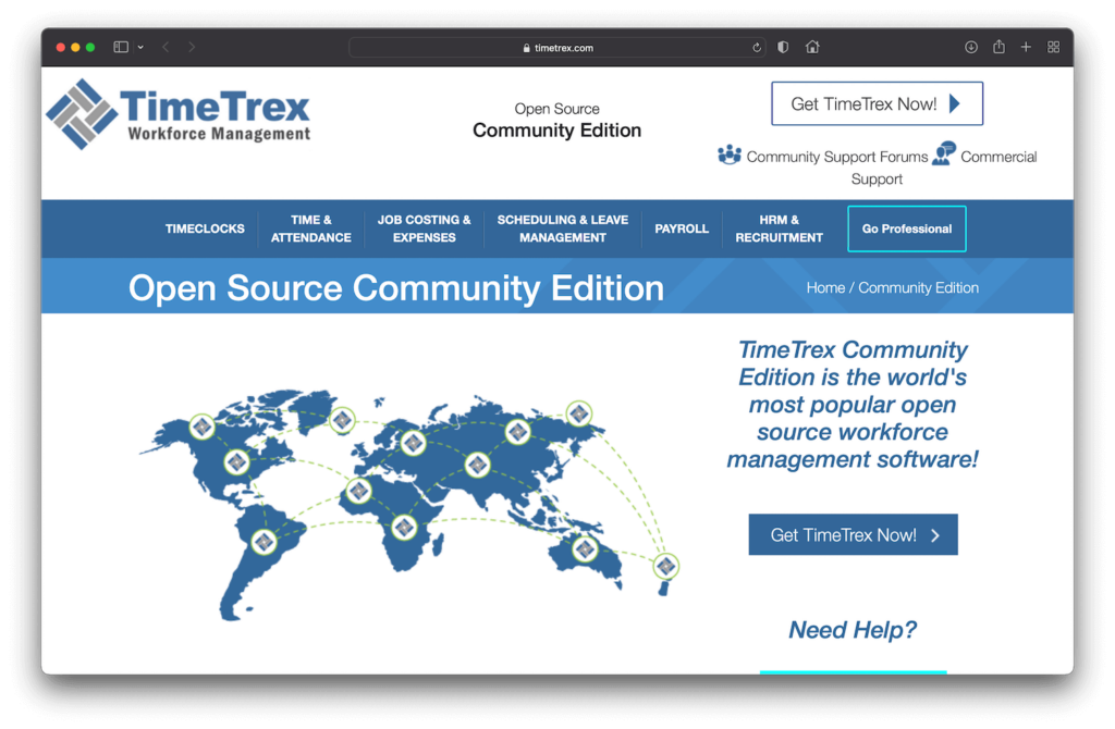 TimeTrex Free Open Source Time Tracking Software Website Screenshot