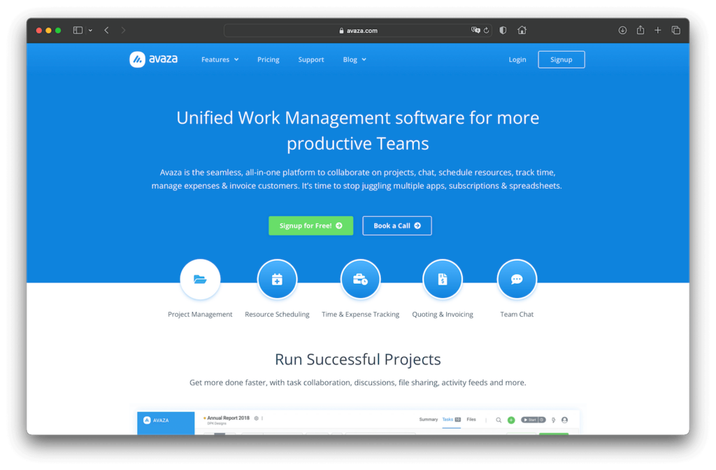 Avaza Employee Timesheet Software Website Screenshot