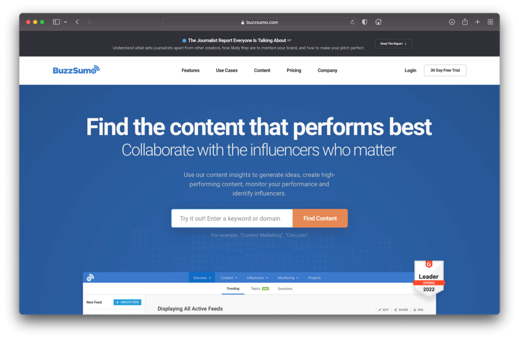 Buzzsumo Website Screenshot