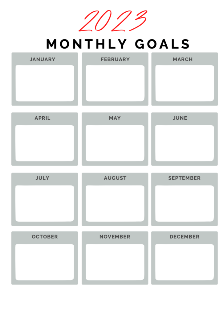 Monthly Goals - New Year's Resolution Template