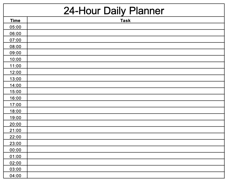 1-Hour Interval Daily Time Blocking Planner Template Preview