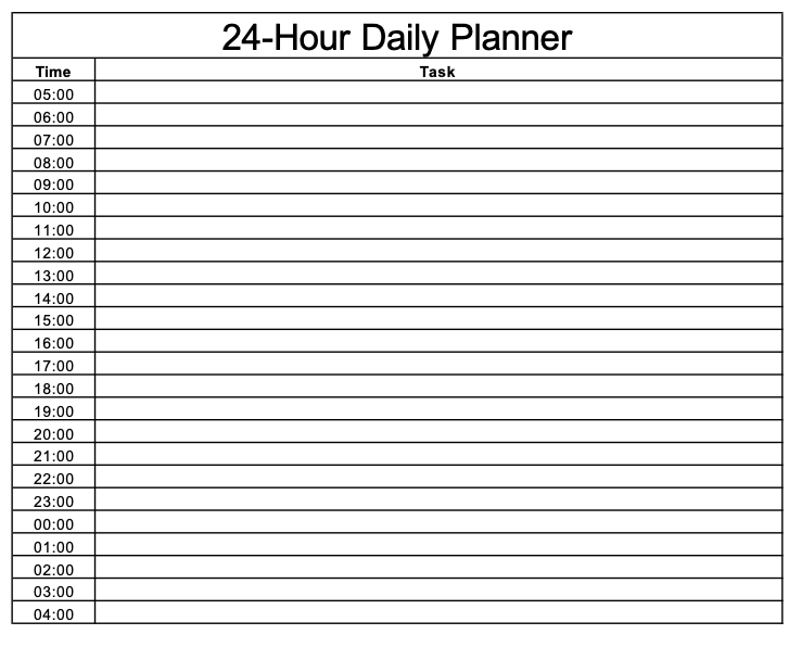 24 Hour Daily Planner Printable, Daily to Do List for Work / Personal Life,  Productivity Planner, Everyday Planner, Daily Schedule 