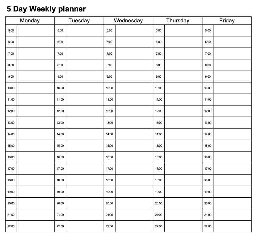 Half Hour Weekly Schedule on 2 Pages, Weekly Planner Printable