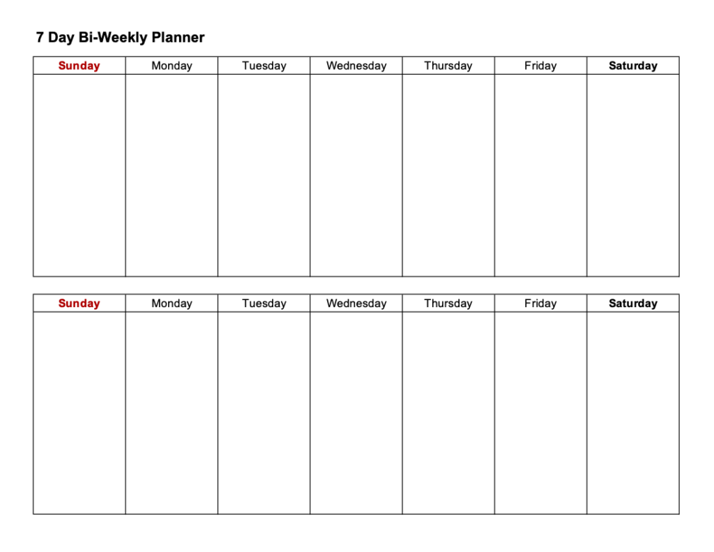 7 Day Bi-Weekly Time Blocking Planner Template Preview