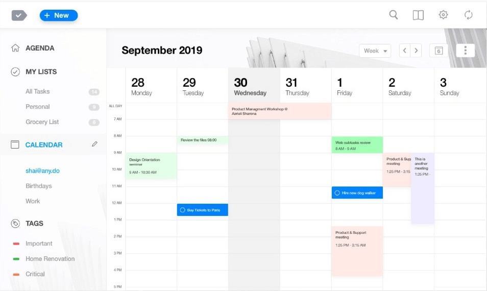 Any.do Calendar Dashboard Preview