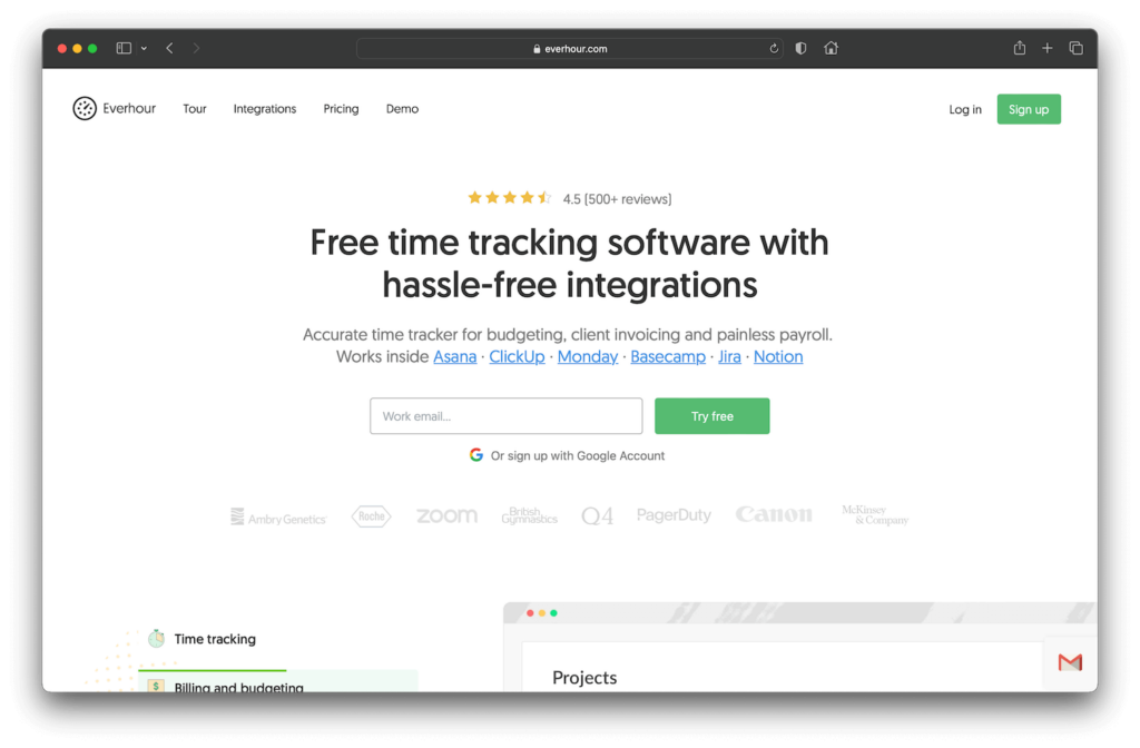 Everhour Clockify Time Tracking Alternative Website Screenshot