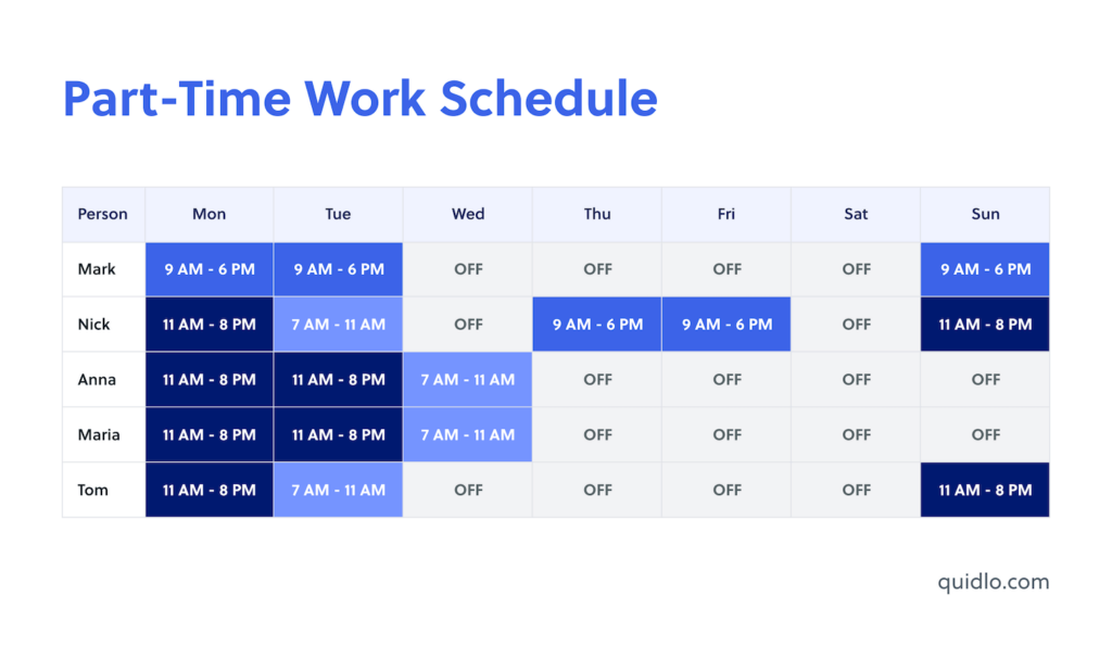 Part-Time Work Schedule Example