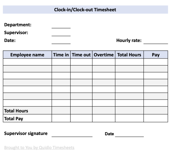 Clock-in Clock-out timesheet Template Preview