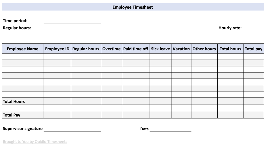 Employee Timesheet Template Preview