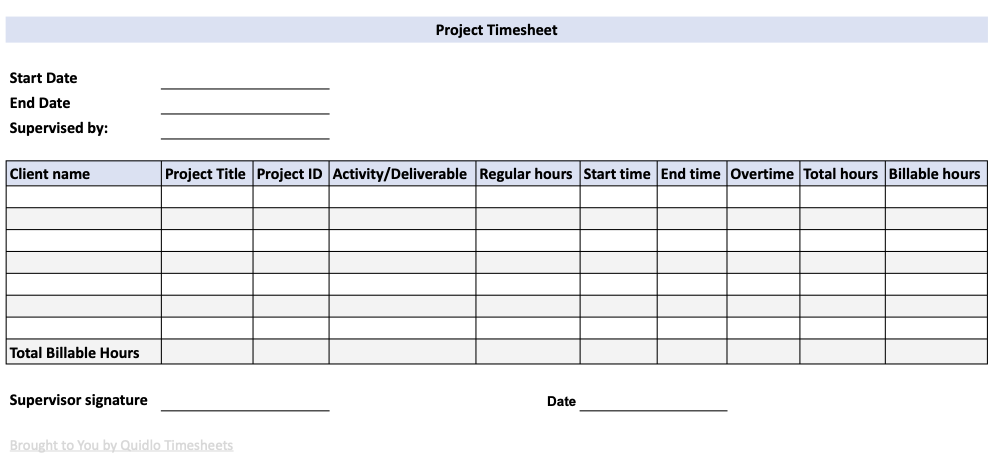 Project Timesheet Template Preview