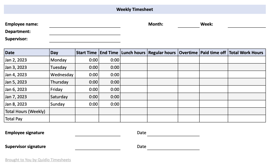 Weekly Timesheet Template Preview