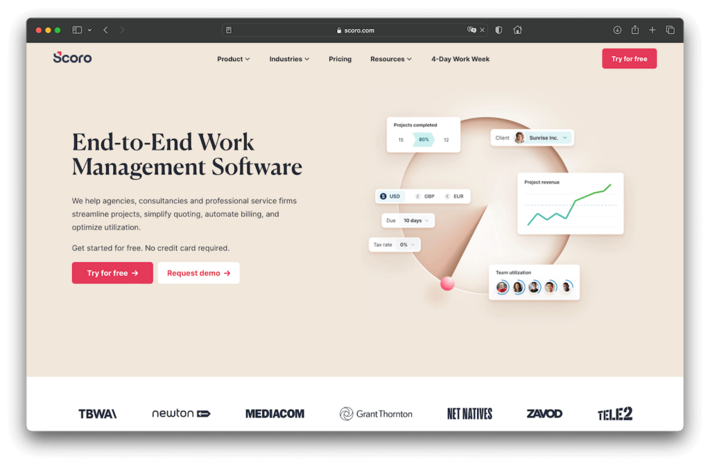 Scoro Employee Timesheet Software Website Screenshot